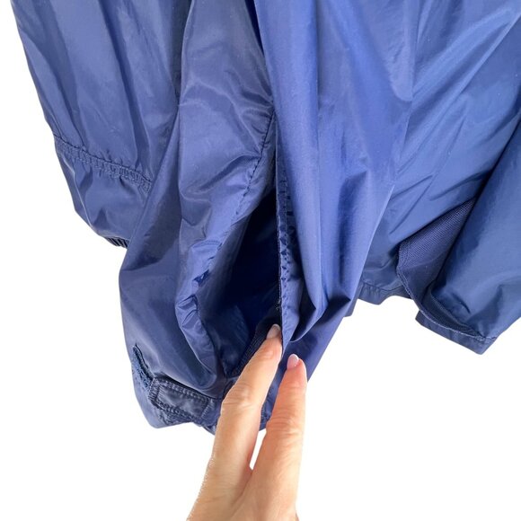 Adidas XL Blue Hooded Windbreaker Jacket Lime Green Stripes Vented Pockets Logo - Picture 9 of 15